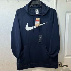 Nike Dark Blue Hoodie with White Swoosh,  Large Mens